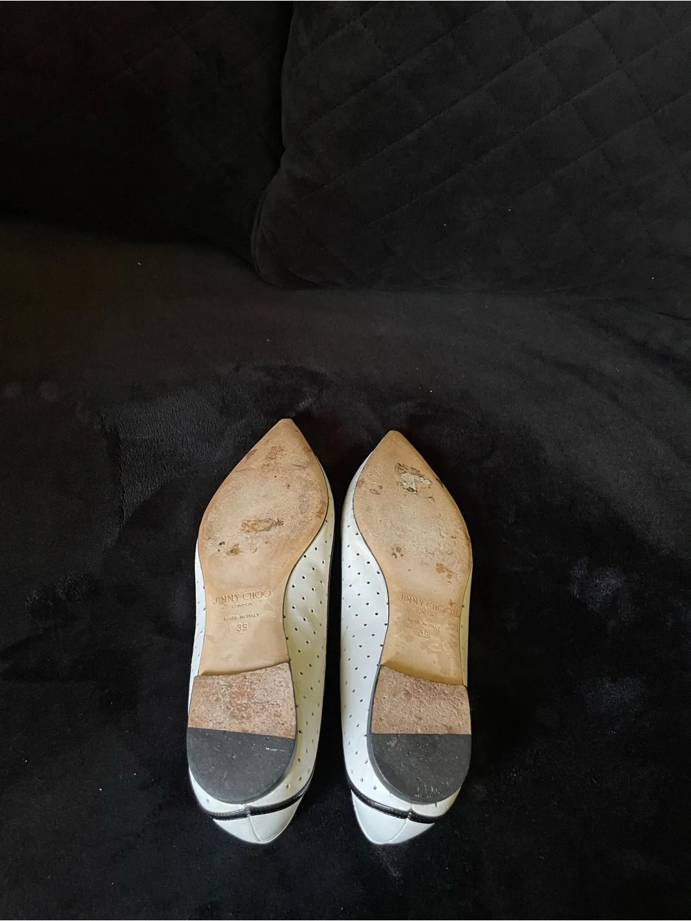 Jimmy Choo Black and White Studded Pointed Flats